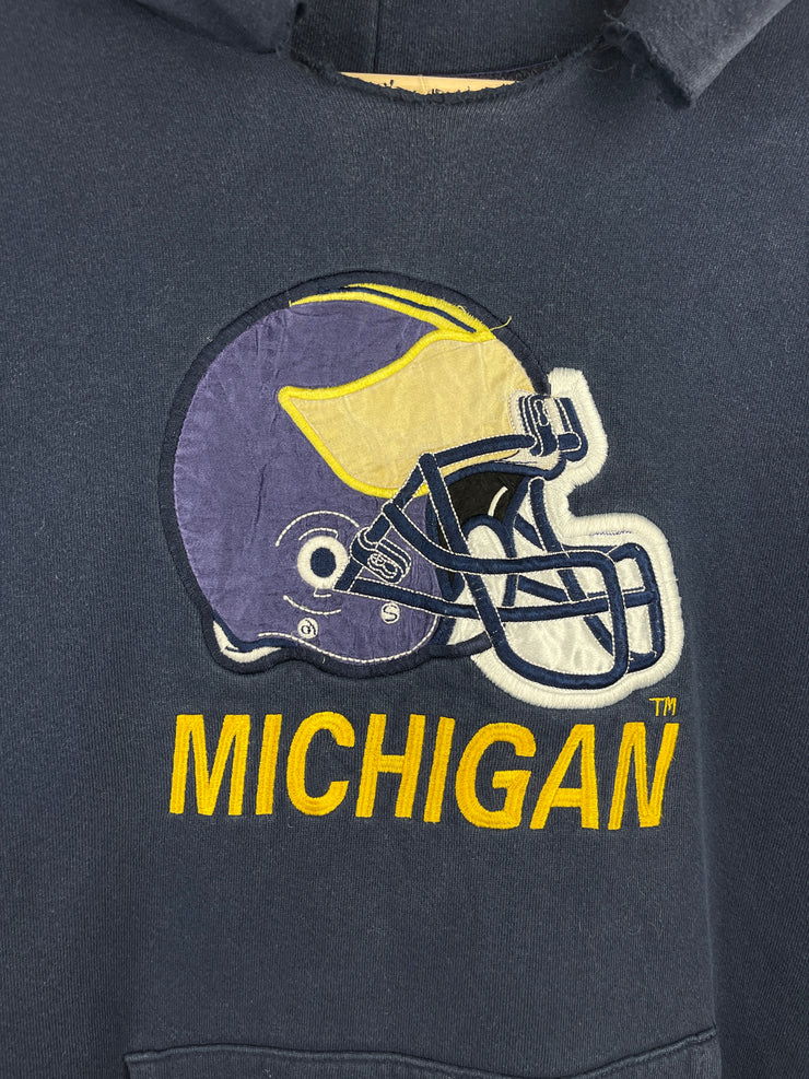 Vintage 90s Nutmeg Michigan Football Helmet Embroidered Navy Hoodie
