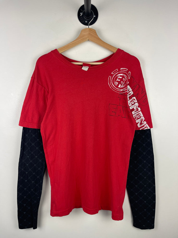 Vintage Y2K Element Skateboards Red & Black Long Sleeve