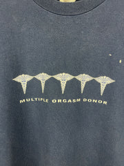 Vintage 90s Multiple Orgasm Donor Comedy Navy Tee