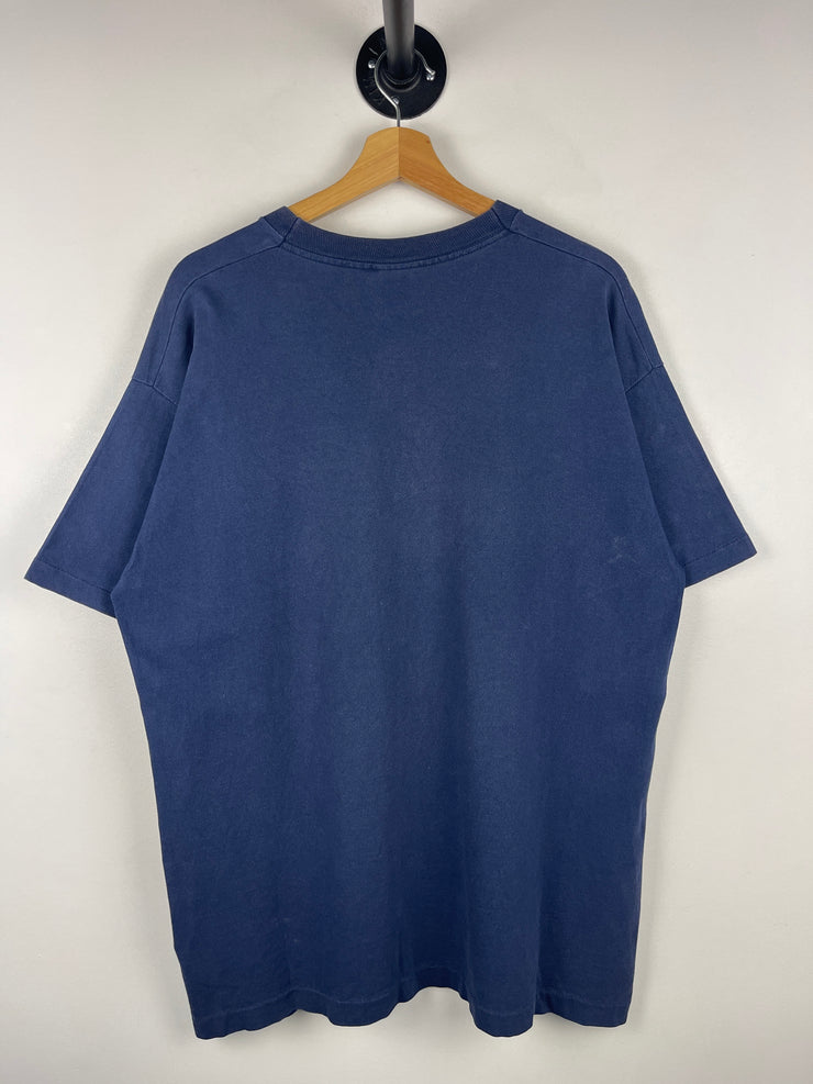 Vintage 90s Multiple Orgasm Donor Comedy Navy Tee