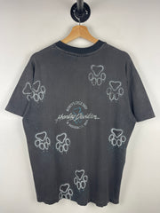 Vintage 90s Harley Davidson Wolf Massachusetts All Over Print Black Tee