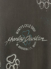 Vintage 90s Harley Davidson Wolf Massachusetts All Over Print Black Tee