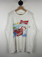 Vintage 90s Budweiser Beer Frog Speedboat White Tee