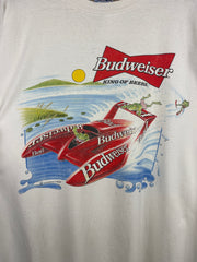 Vintage 90s Budweiser Beer Frog Speedboat White Tee