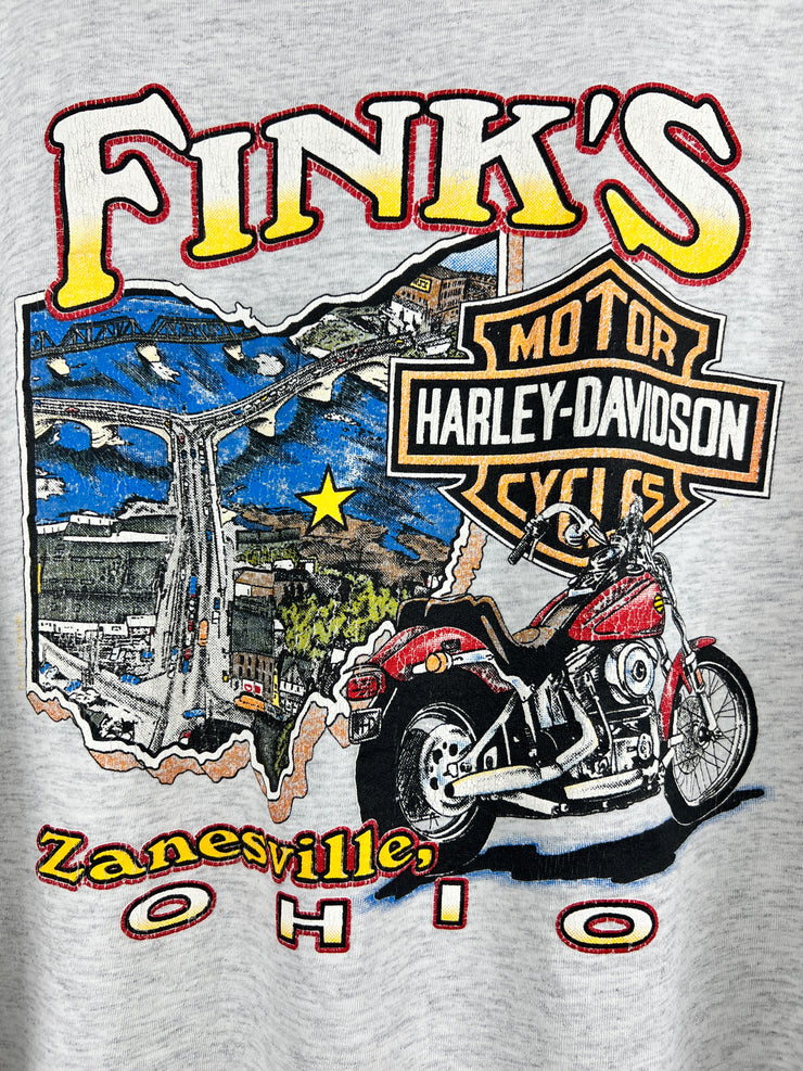 Vintage 80s Harley Davidson Blue Flames Ohio Grey Long Sleeve