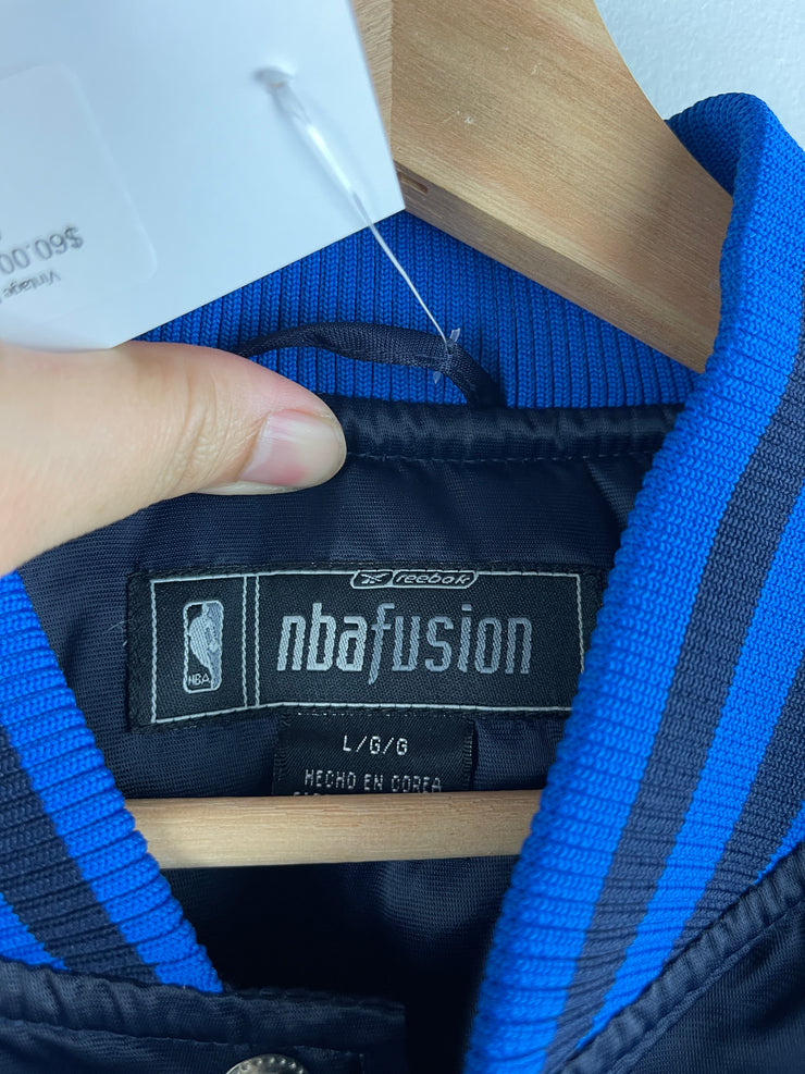 Vintage NBA Reebok Dallas Mavericks Embroidered Navy Satin Bomber Jacket