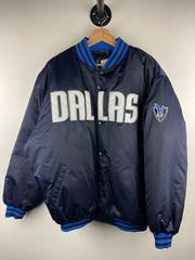 Vintage NBA Reebok Dallas Mavericks Embroidered Navy Satin Bomber Jacket