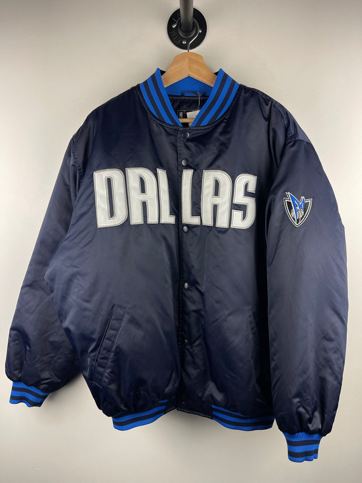 Vintage NBA Reebok Dallas Mavericks Embroidered Navy Satin Bomber Jacket
