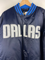 Vintage NBA Reebok Dallas Mavericks Embroidered Navy Satin Bomber Jacket