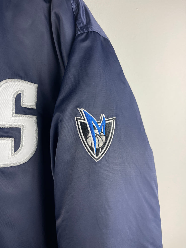 Vintage NBA Reebok Dallas Mavericks Embroidered Navy Satin Bomber Jacket