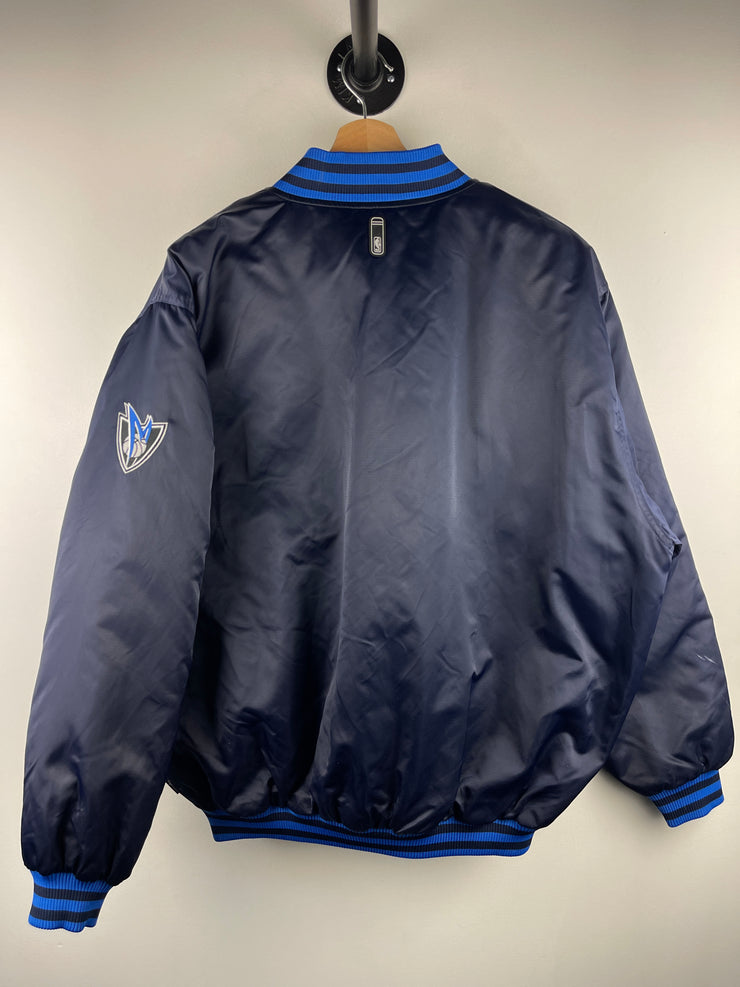 Vintage NBA Reebok Dallas Mavericks Embroidered Navy Satin Bomber Jacket