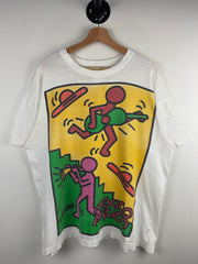 Vintage 90s Keith Haring Cancun Mexico Dancing Band Art White Tee