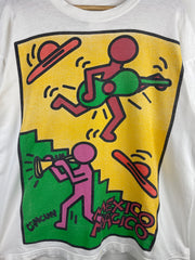 Vintage 90s Keith Haring Cancun Mexico Dancing Band Art White Tee