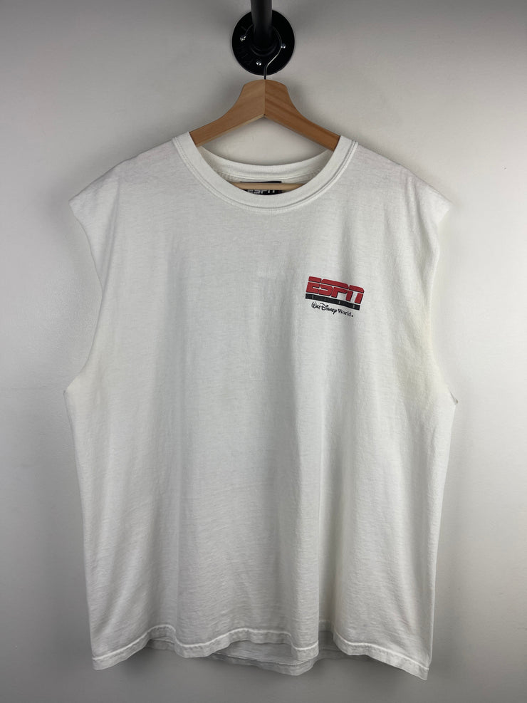Vintage 90s ESPN Disney World Football Referee White Cut Off Tank Top