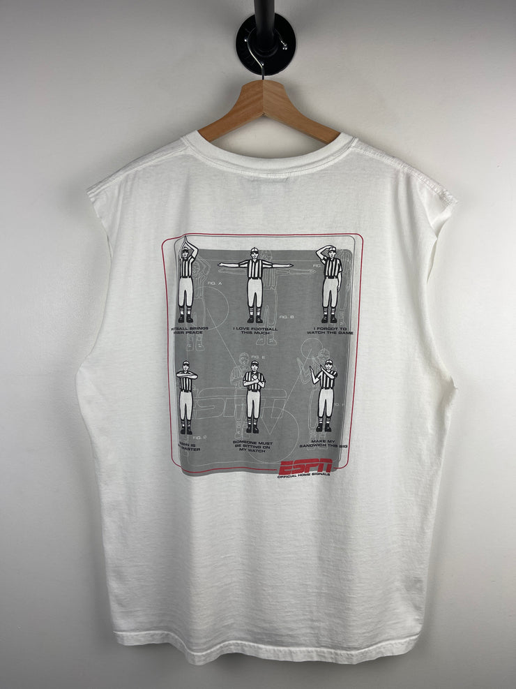 Vintage 90s ESPN Disney World Football Referee White Cut Off Tank Top