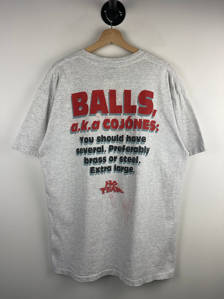 Vintage 90s No Fear Balls Grey Tee