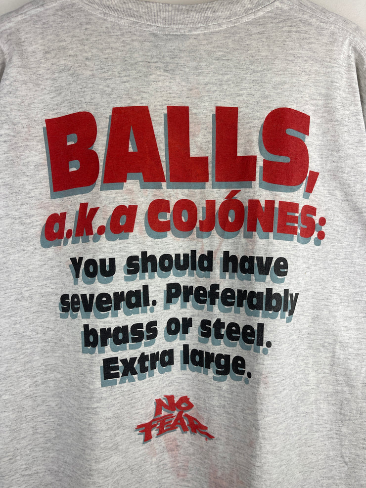 Vintage 90s No Fear Balls Grey Tee