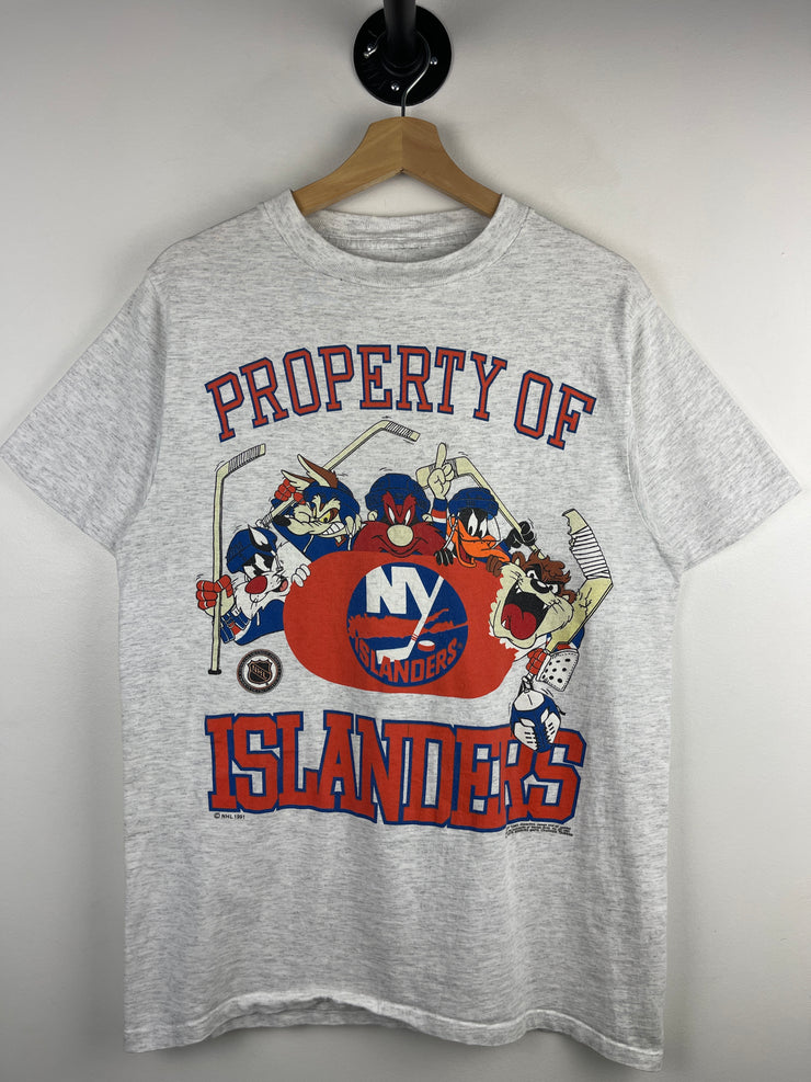 Vintage 90s NHL New York Islanders Looney Tunes Grey Tee