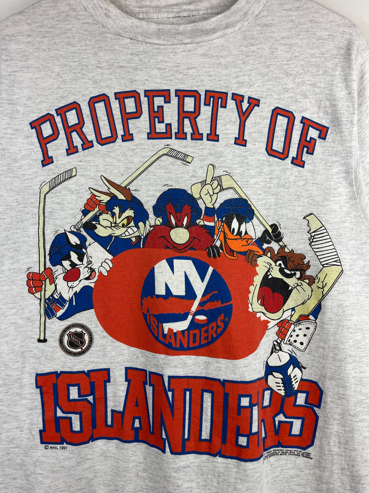 Vintage 90s NHL New York Islanders Looney Tunes Grey Tee