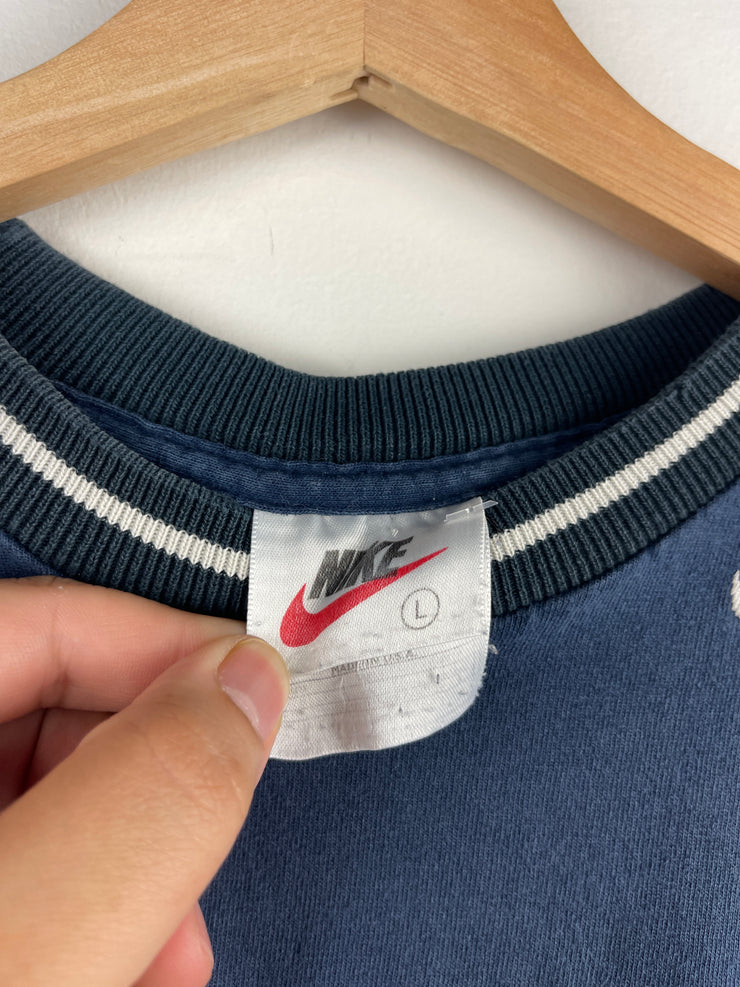 Vintage 90s Nike Neck Swoosh Navy Tee