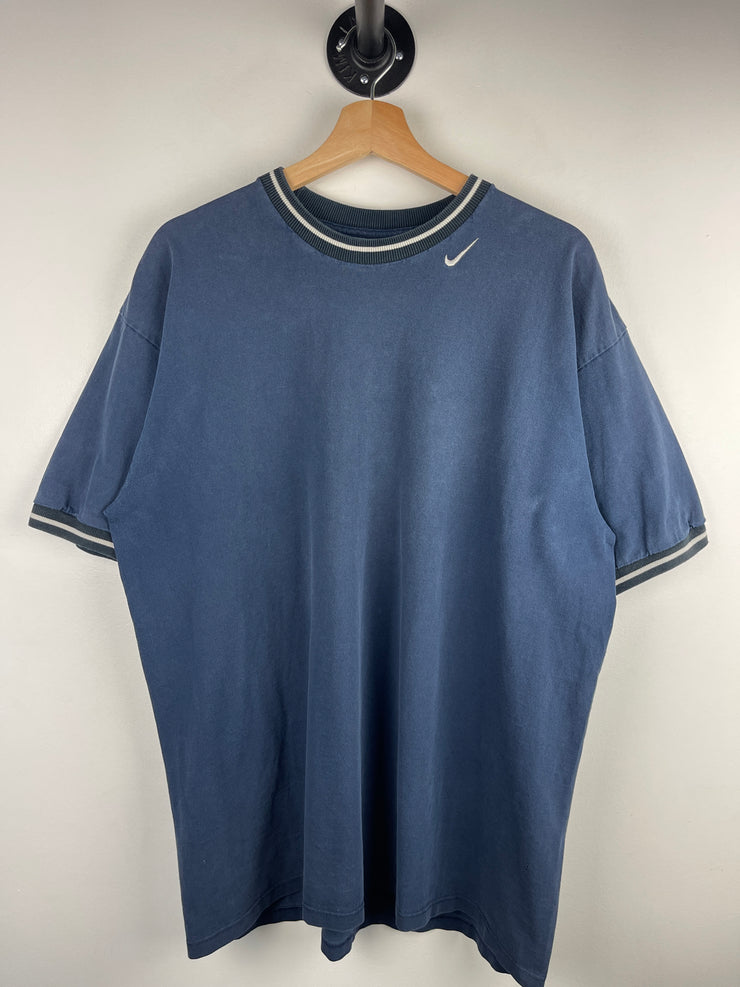 Vintage 90s Nike Neck Swoosh Navy Tee