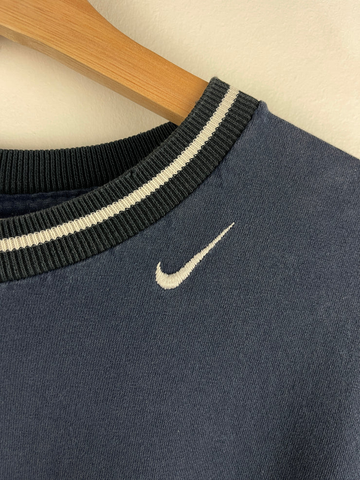 Vintage 90s Nike Neck Swoosh Navy Tee