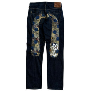 Evisu Kamon Brocade Applique Daicock Selvedge Blue Denim Jeans